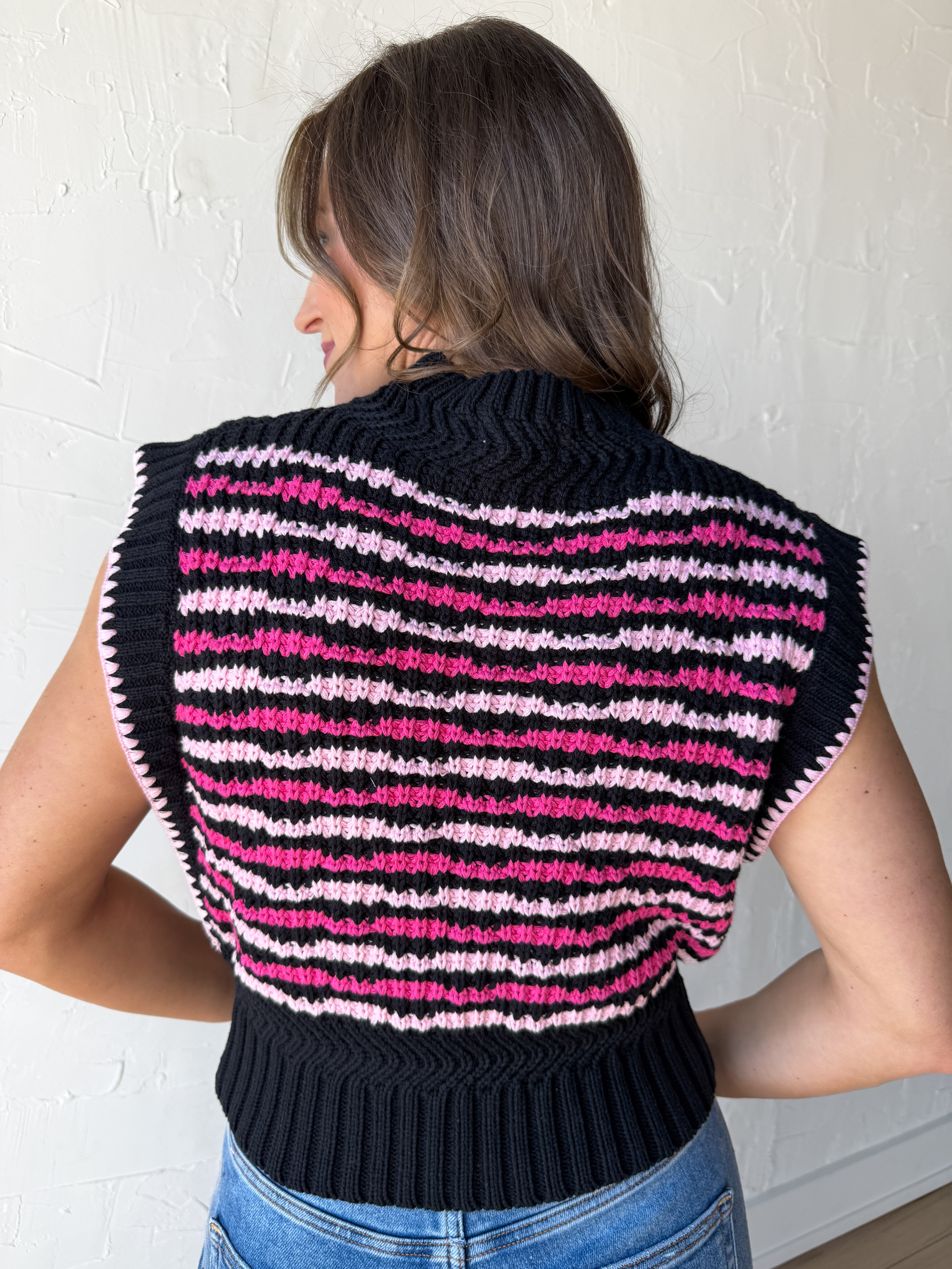 The Lena Sweater Vest- Black/Pink - Ana Patricia Boutique