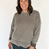 Washed Side Slit Sweater-Mocha - Ana Patricia Boutique