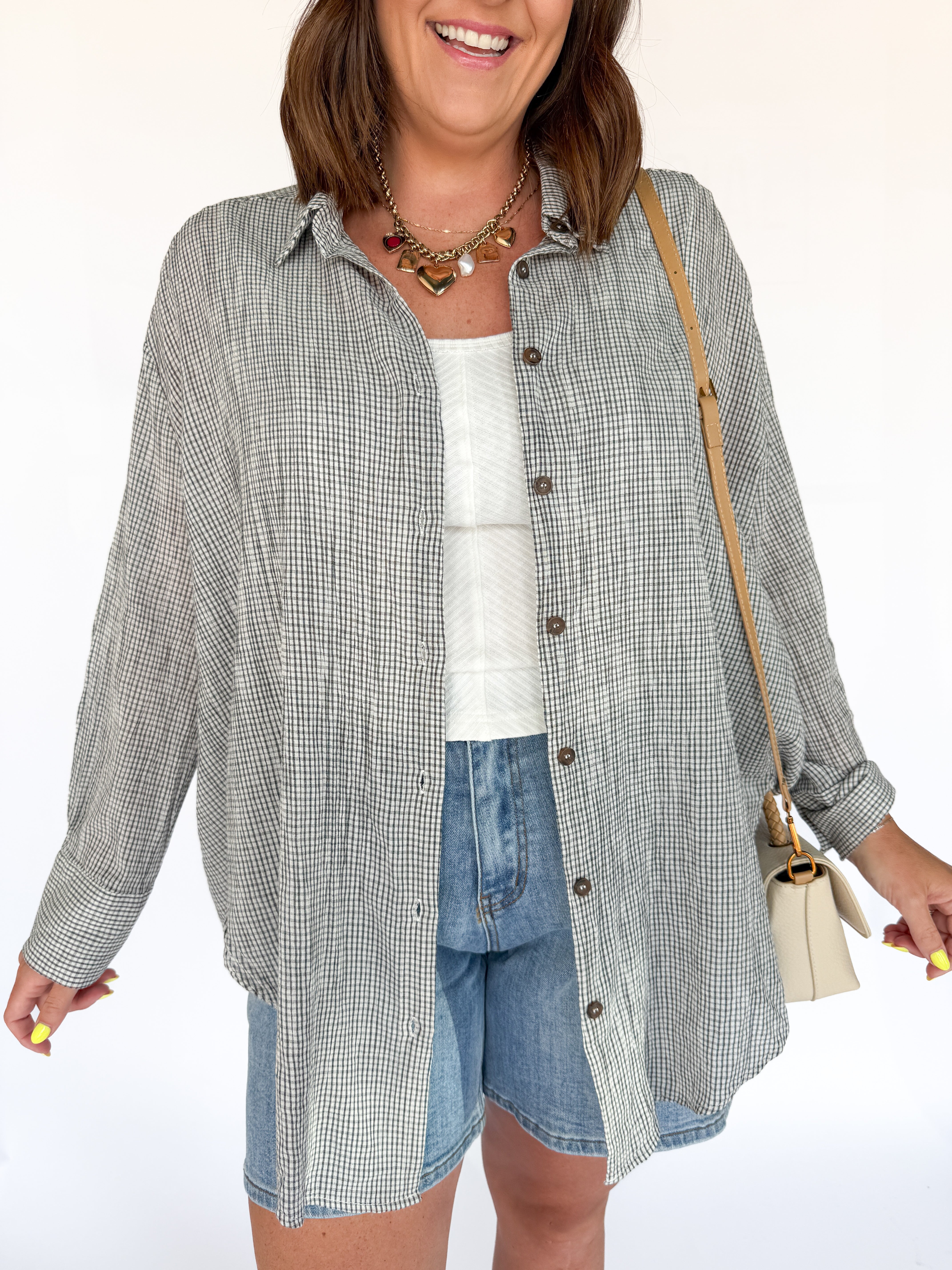 Soft Check Oversized Button Up-Blk/Wht - Ana Patricia Boutique