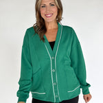 Scuba Piping Cardi- Green/Cream - Ana Patricia Boutique