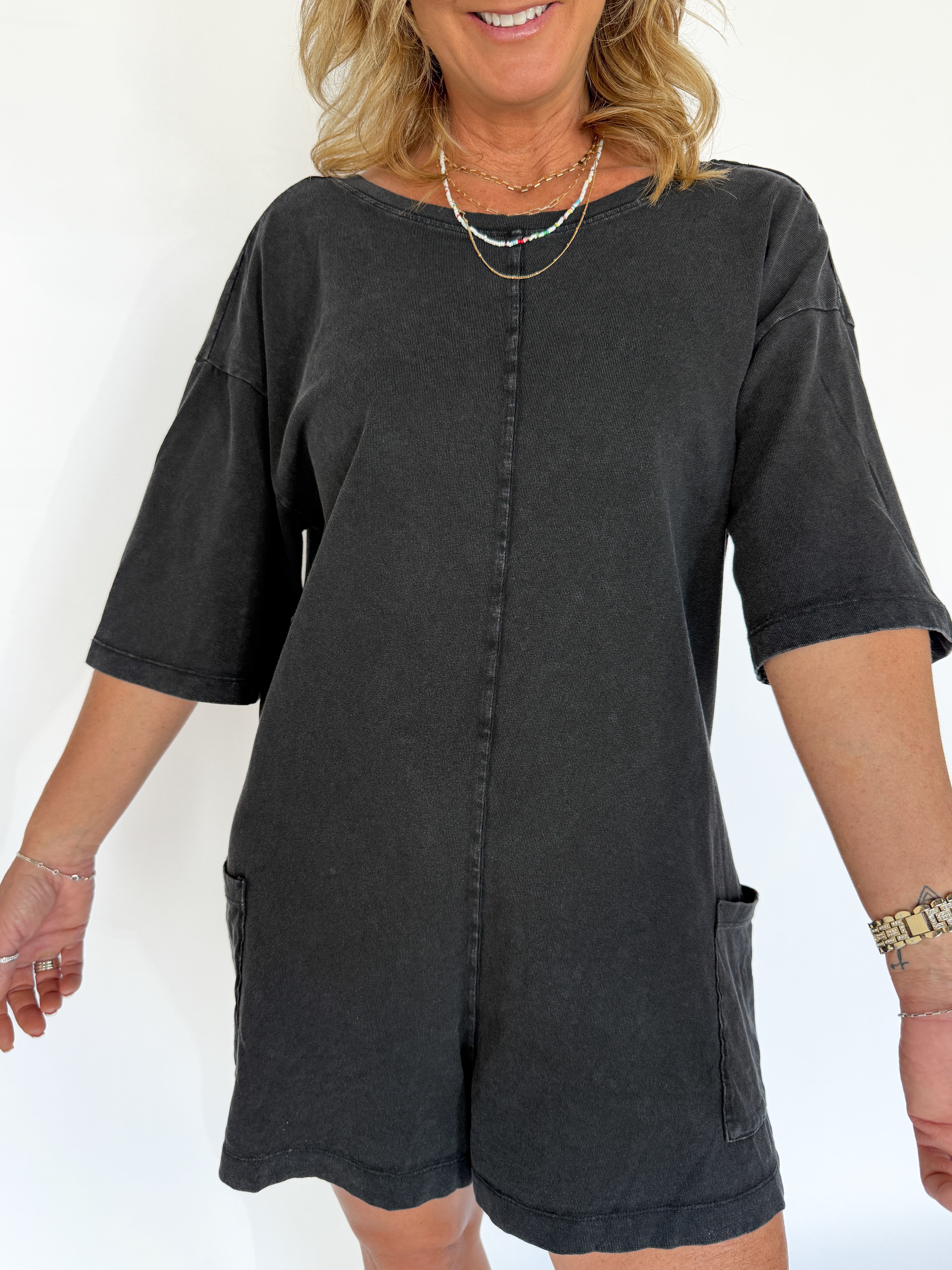 V Back Romper- Black - Ana Patricia Boutique