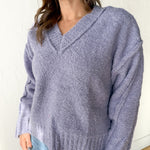 V Neck Fuzzy Sweater- Lavender - Ana Patricia Boutique