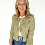 Knit Bow Cardigan Sweater- Olive - Ana Patricia Boutique