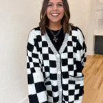 Checkered Sweater Cardigan- Blk/Wht - Ana Patricia Boutique