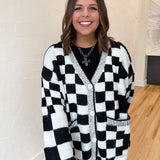Checkered Sweater Cardigan- Blk/Wht