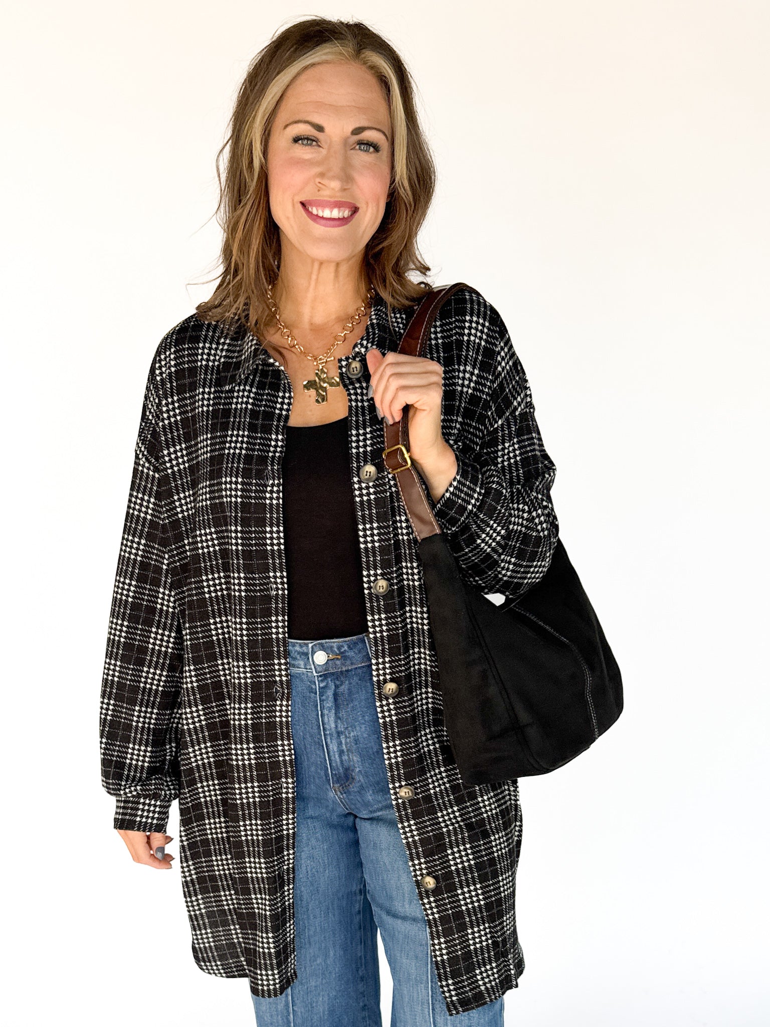 Plaid Brushed Jacket-Black/White - Ana Patricia Boutique