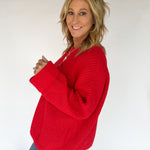 Oversized Front Pocket Sweater- Red - Ana Patricia Boutique