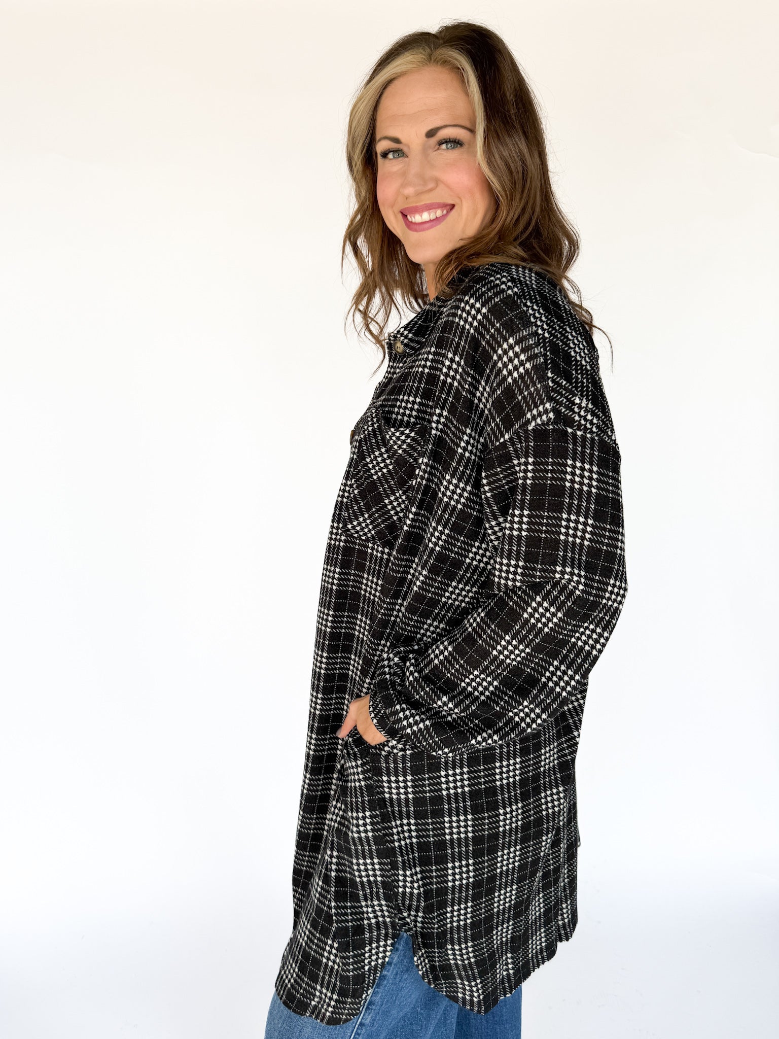 Plaid Brushed Jacket-Black/White - Ana Patricia Boutique