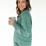 Collared Mineral Wash Top- Sage - Ana Patricia Boutique