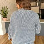 Washed Side Slit Sweater-Dusty Blue - Ana Patricia Boutique