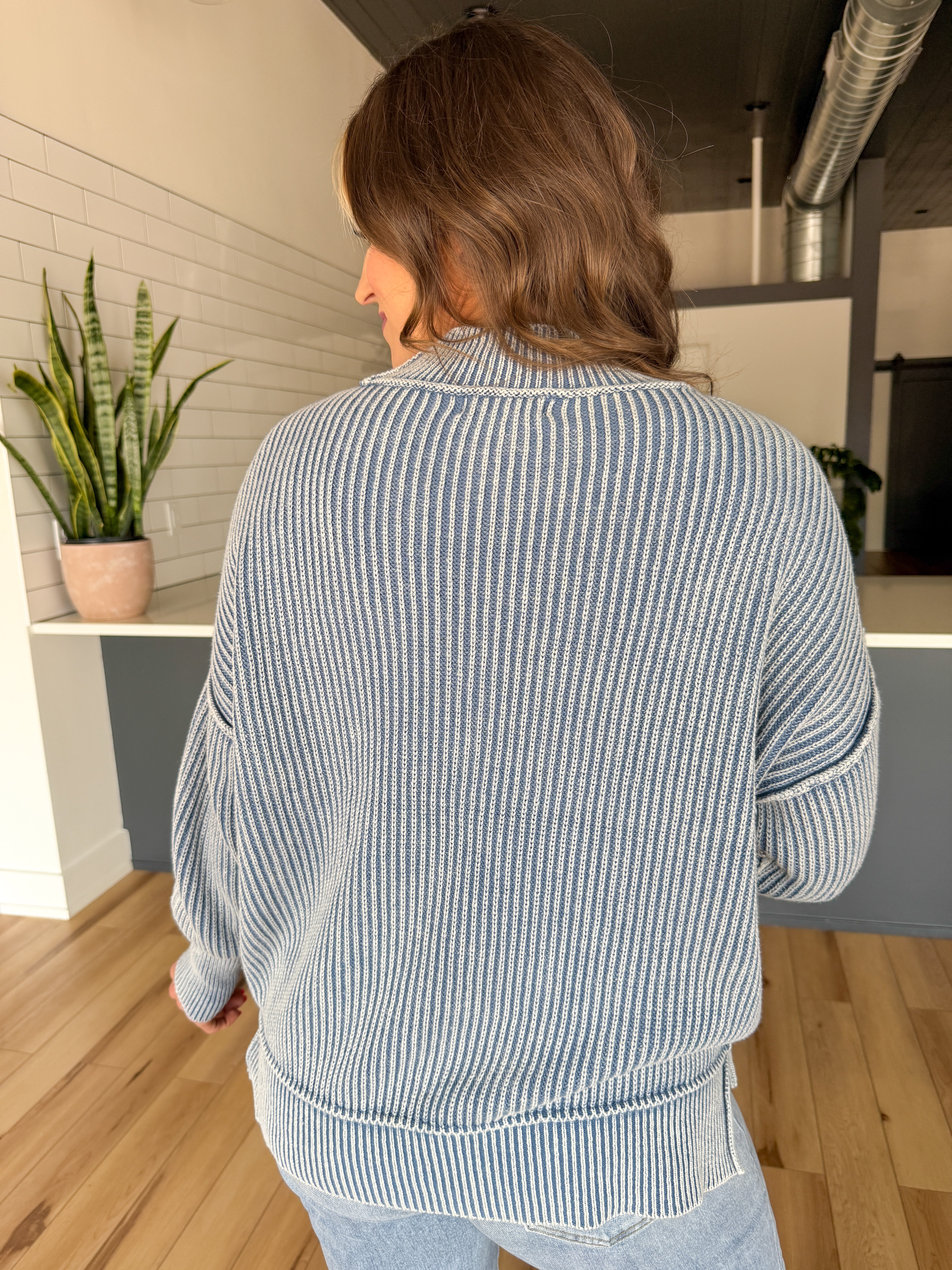 Washed Side Slit Sweater-Dusty Blue - Ana Patricia Boutique