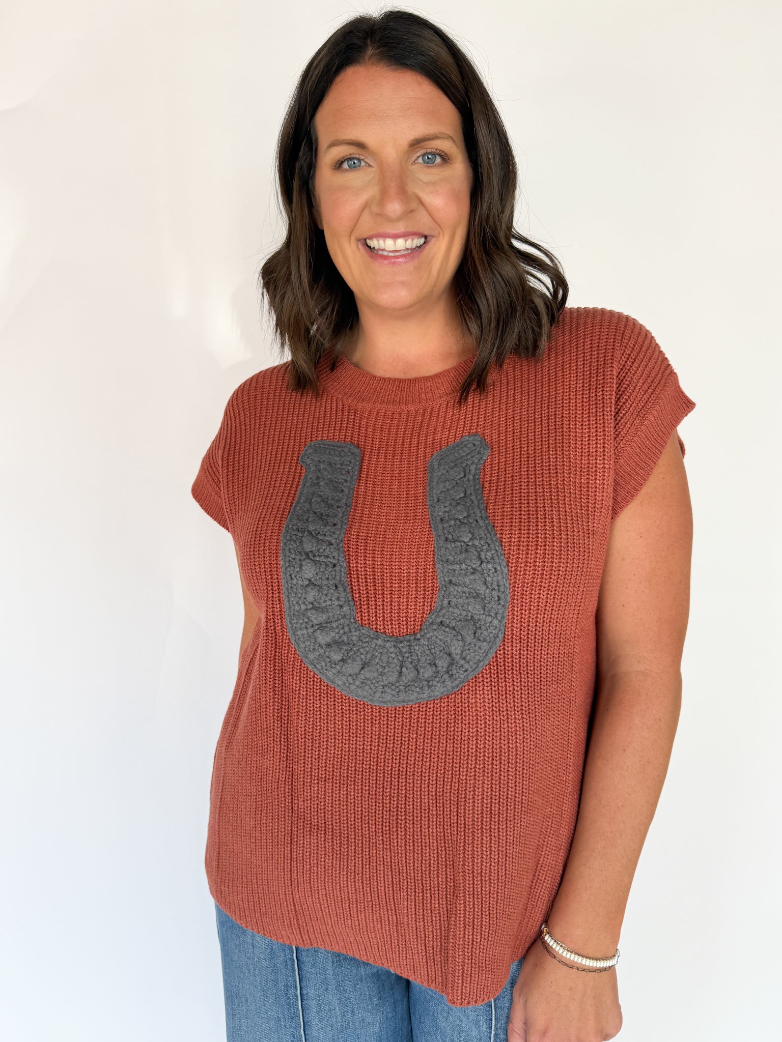 Horseshoe Ribbed Sweater- Rust - Ana Patricia Boutique