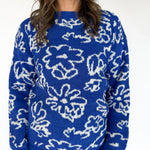 Boucle Floral Knit Sweater- Royal Blue - Ana Patricia Boutique