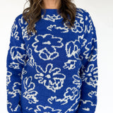 Boucle Floral Knit Sweater- Royal Blue - Ana Patricia Boutique