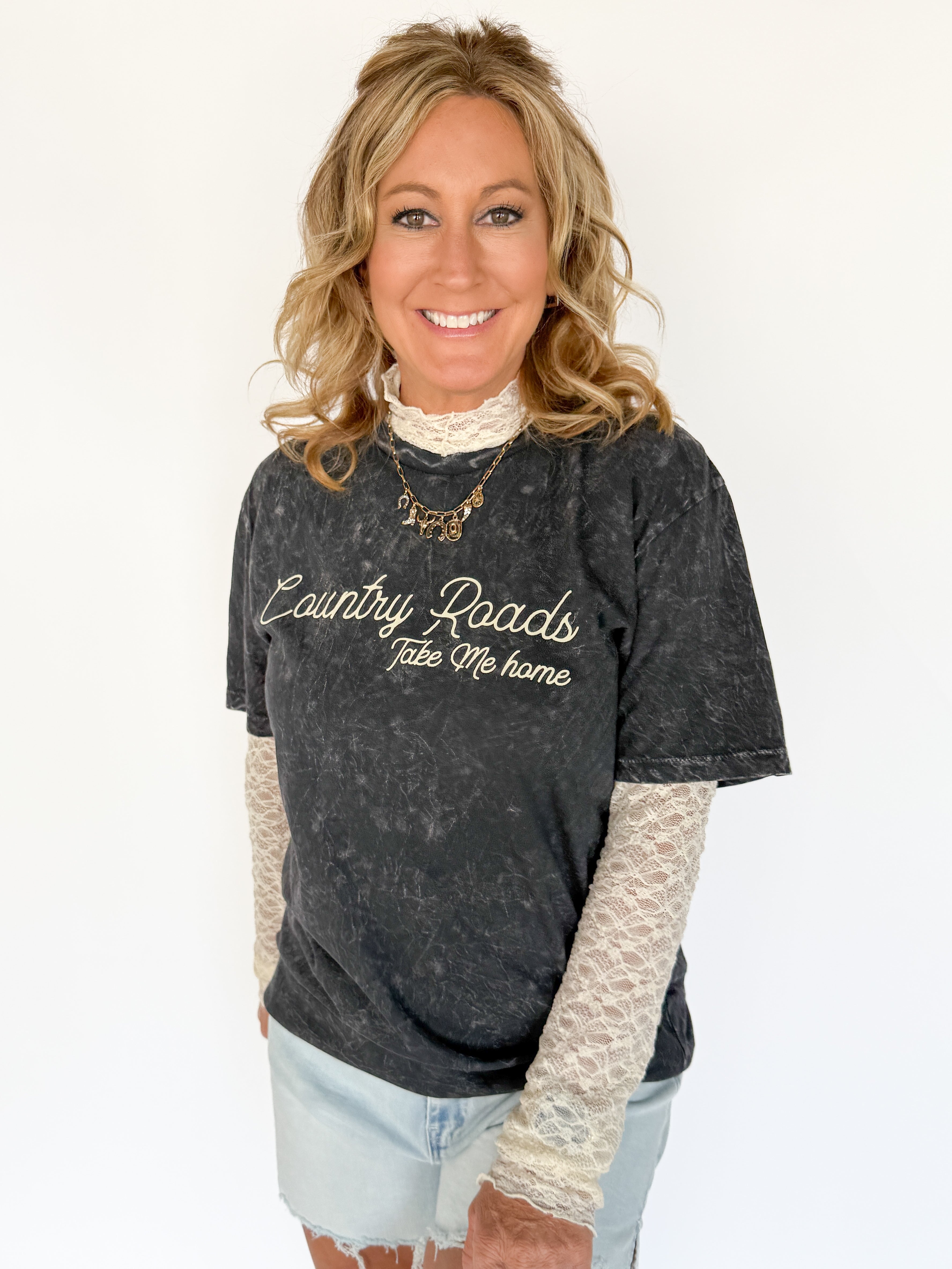 Country Roads Graphic Tee- Black - Ana Patricia Boutique