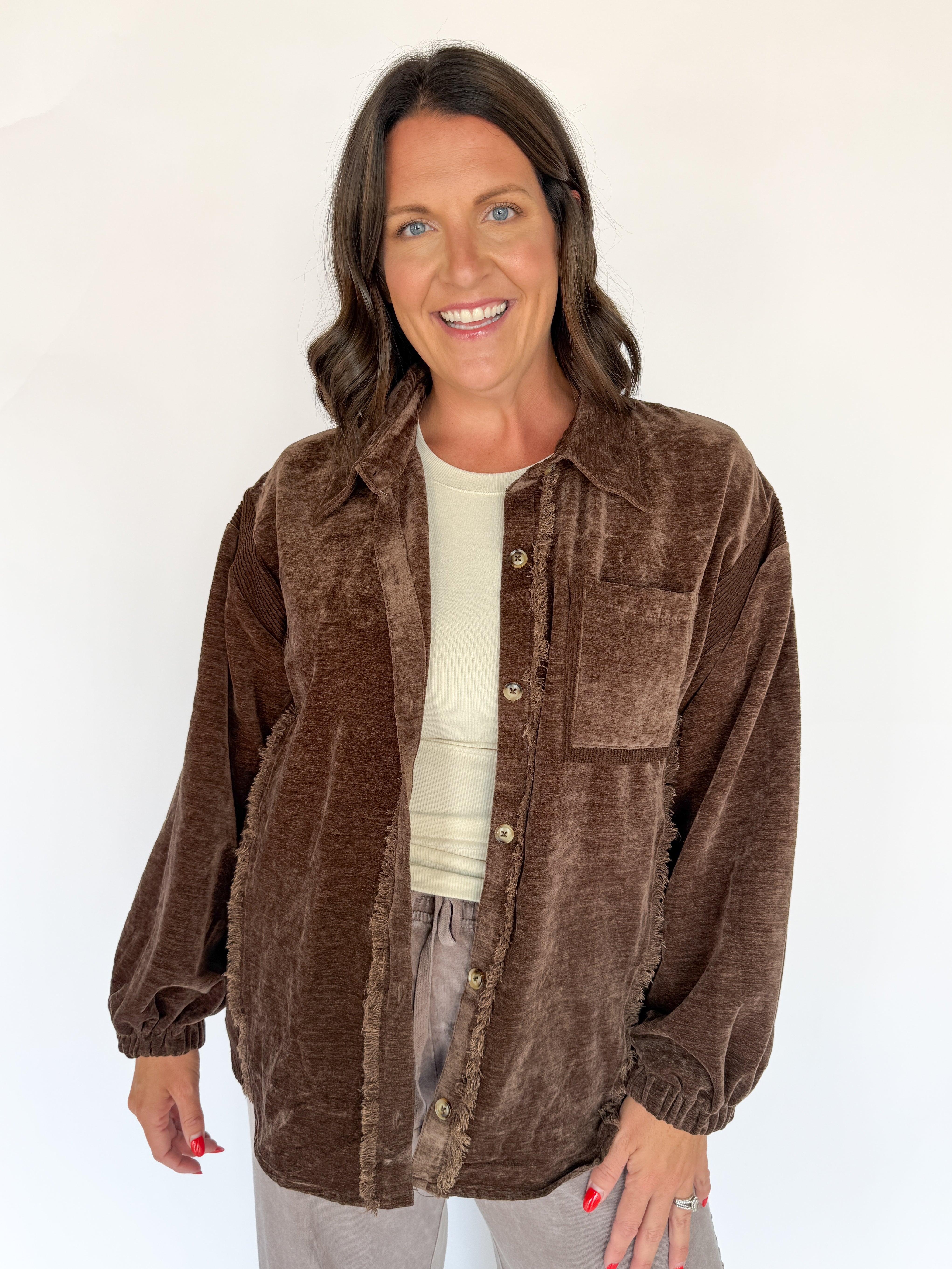 Button Down Jacket- Chocolate - Ana Patricia Boutique