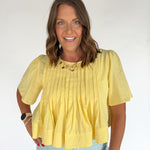 Flutter Sleeve Pintuck Top- Yellow - Ana Patricia Boutique