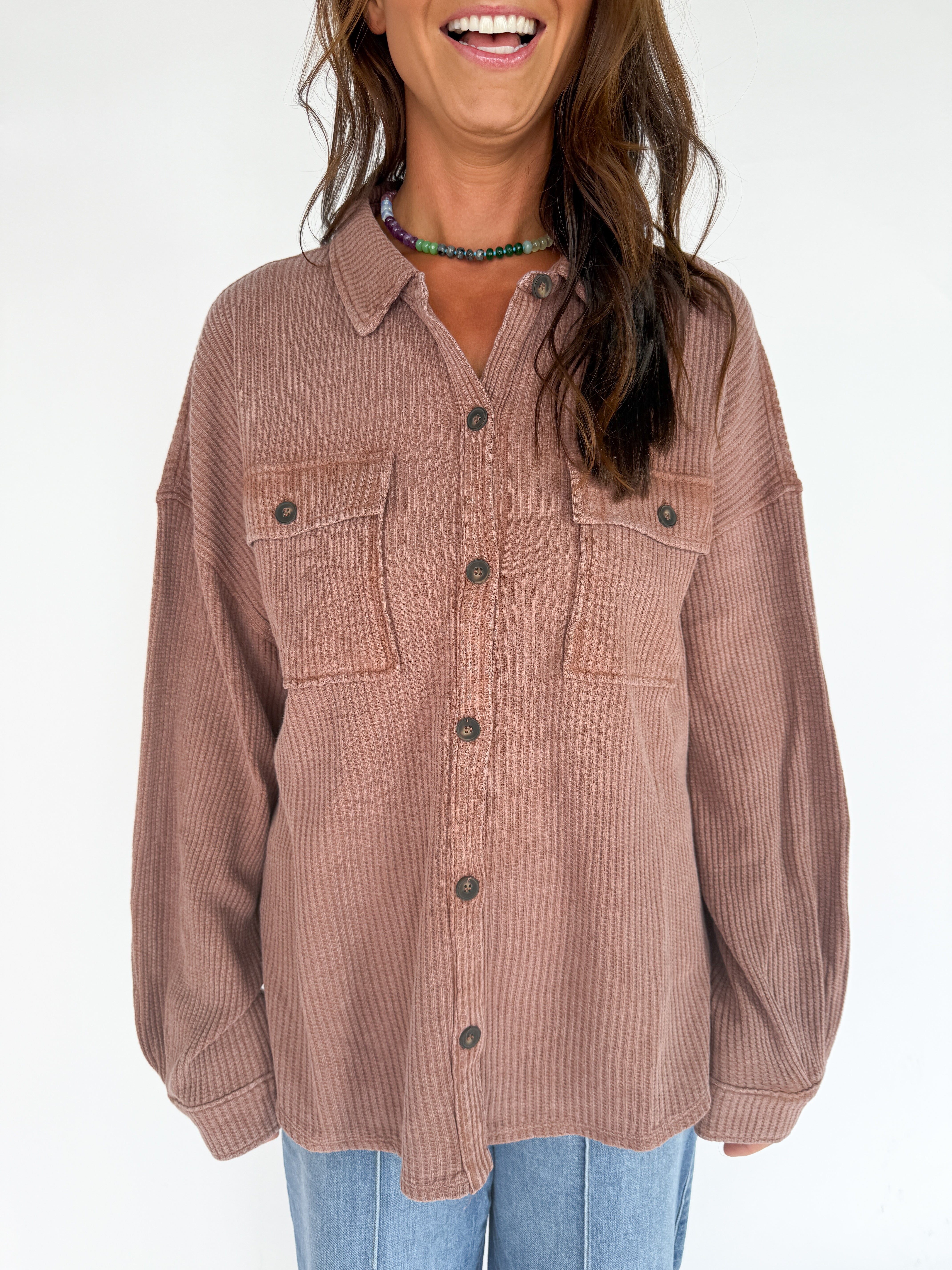 Mineral Wash Shacket-Chestnut - Ana Patricia Boutique