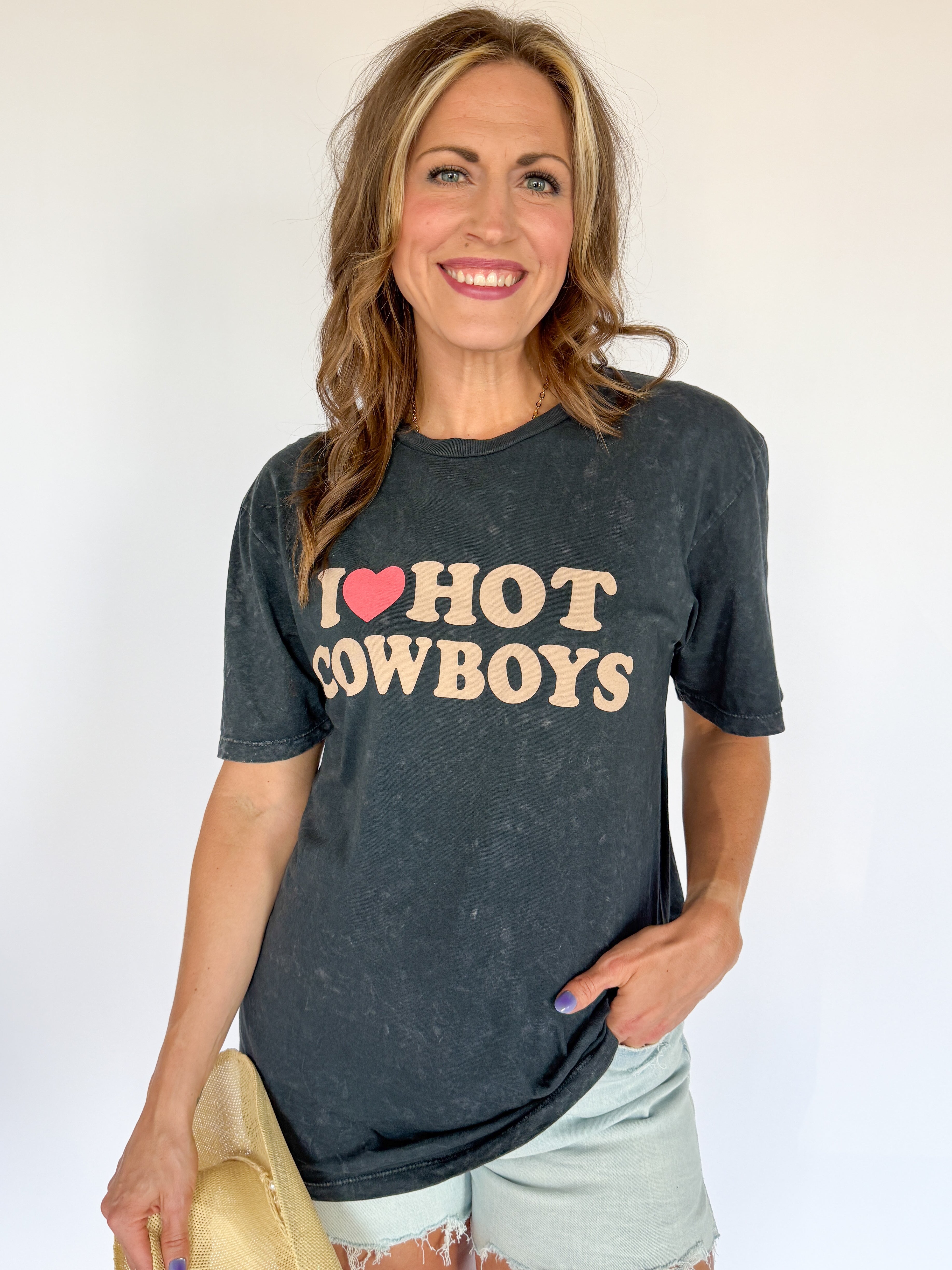 I Love Hot Cowboys Graphic Tee- Black - Ana Patricia Boutique