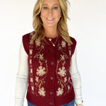 Floral Sweater Vest- Burgundy - Ana Patricia Boutique