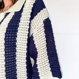 Collared Stripe Button Up Top- Navy - Ana Patricia Boutique