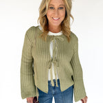 Knit Bow Cardigan Sweater- Olive - Ana Patricia Boutique