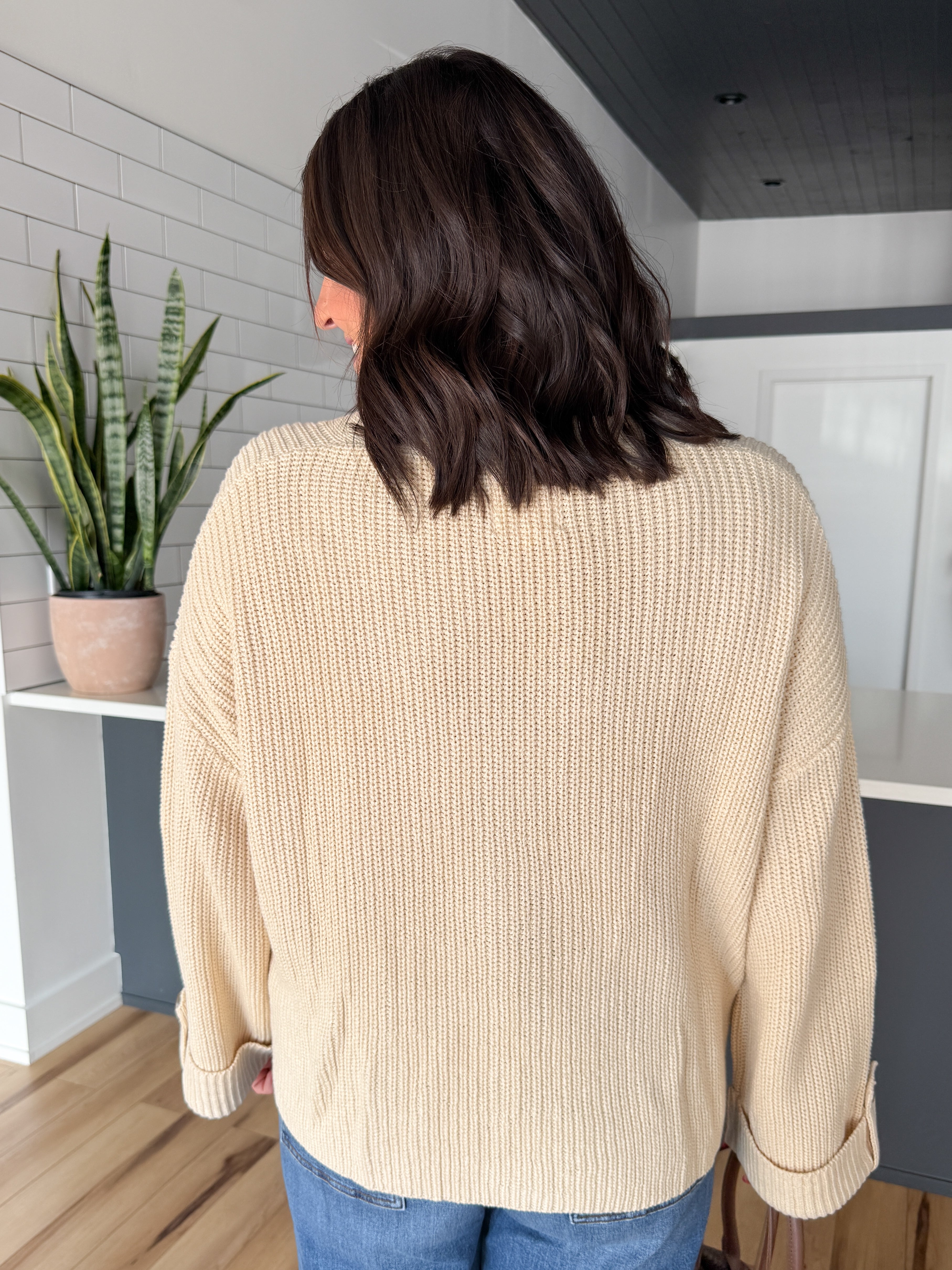 Oversized V Neck Cardigan- Cream - Ana Patricia Boutique
