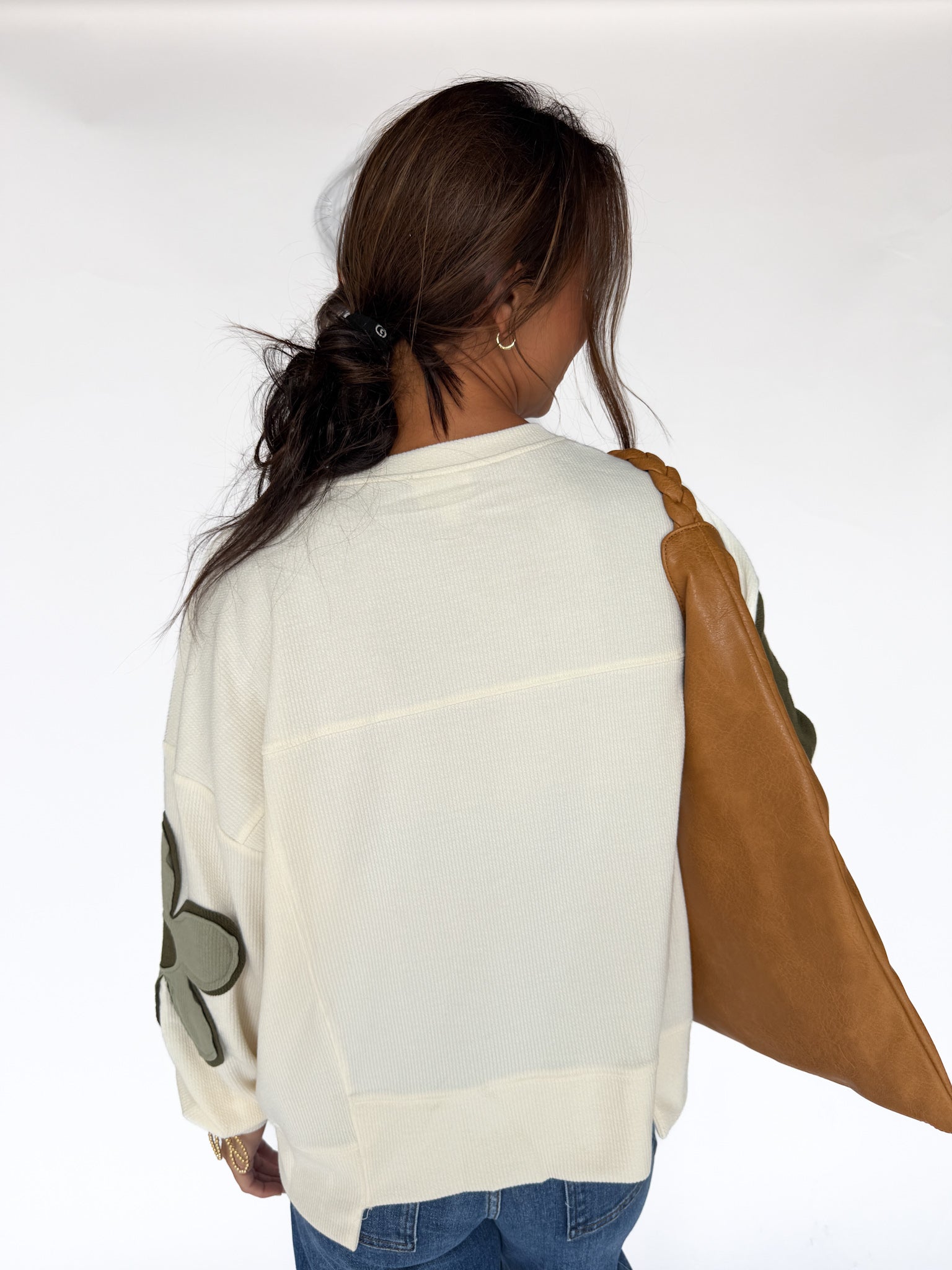 Flower Patchwork Pullover - Ivory/Olive - Ana Patricia Boutique