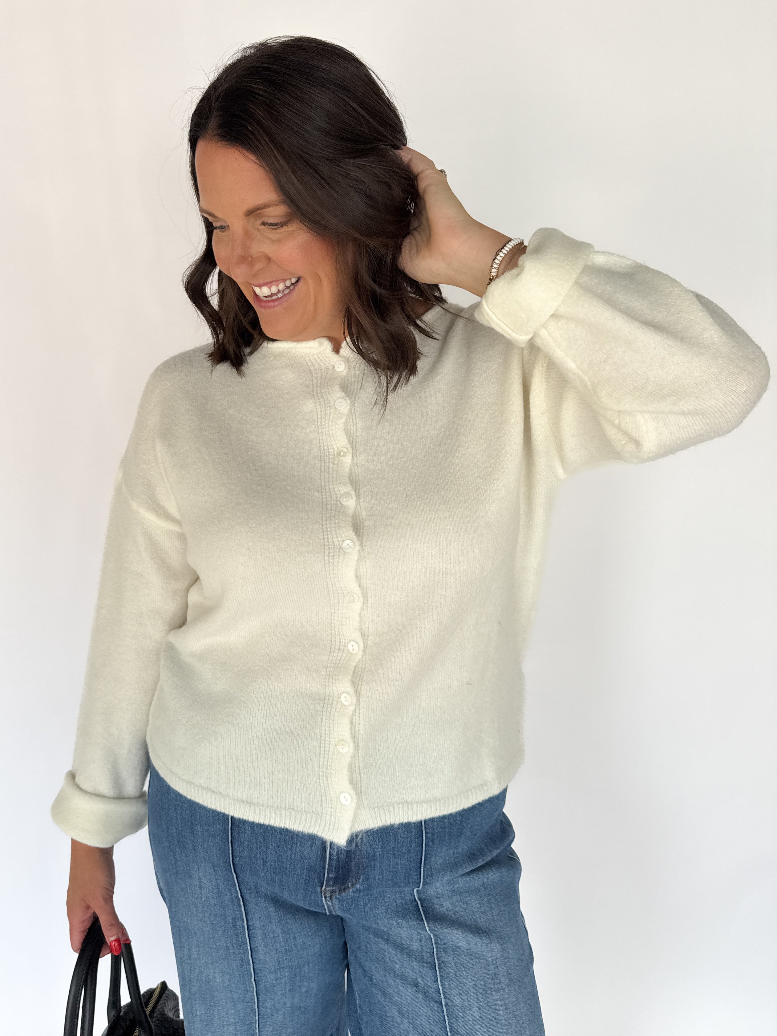Classic Button Cardigan Top- Ivory - Ana Patricia Boutique