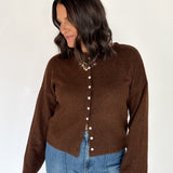 Classic Button Cardigan Top- Chocolate - Ana Patricia Boutique