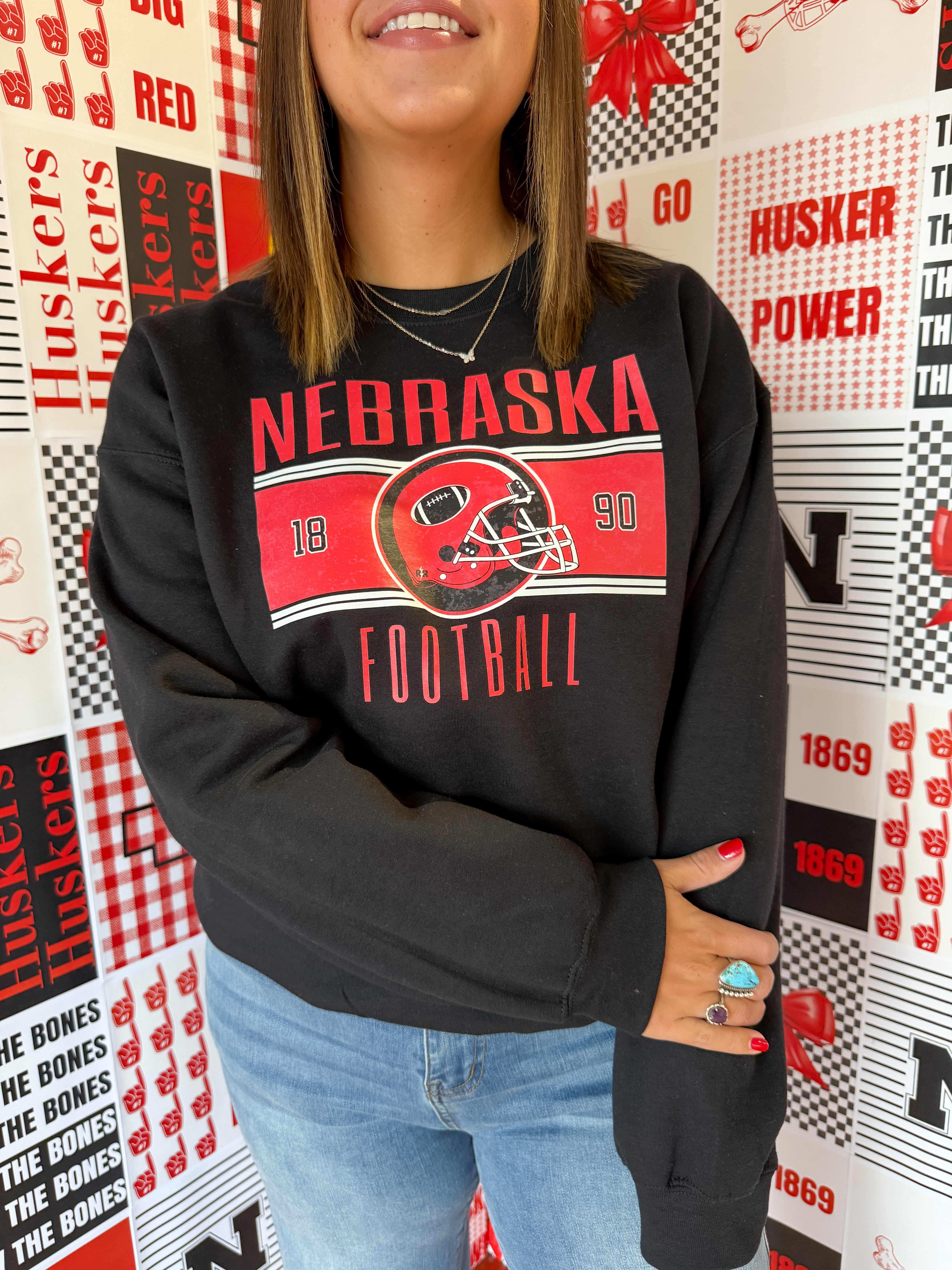 Nebraska Football Crewneck- Black - Ana Patricia Boutique