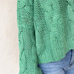 Cableknit V Neck Sweater-Jade - Ana Patricia Boutique
