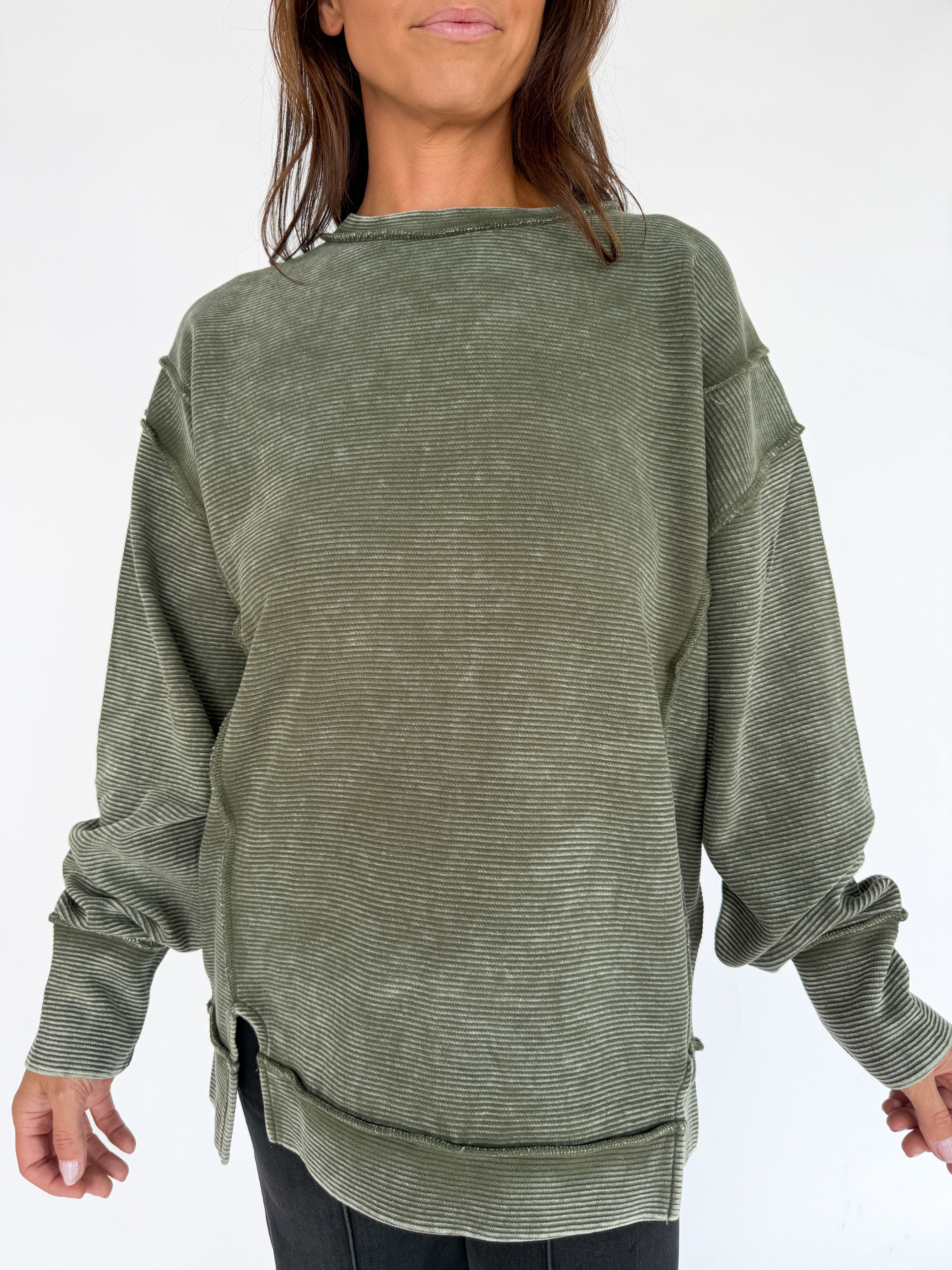 Double Ribbed Pullover- Olive - Ana Patricia Boutique
