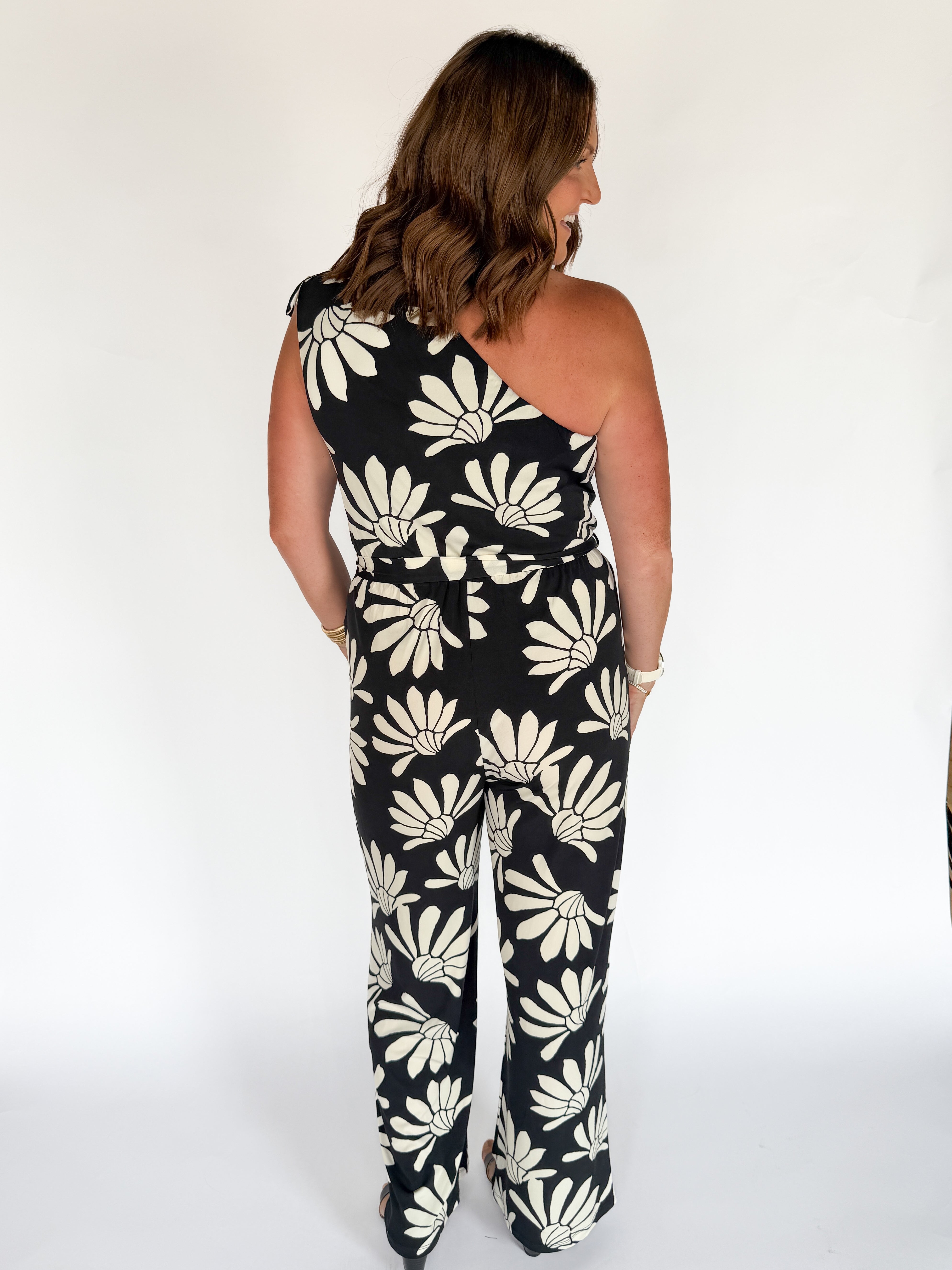 One Shoulder Wide Leg Jumpsuit- Black - Ana Patricia Boutique