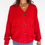 V Neck Waffleknit Cardigan- Red - Ana Patricia Boutique