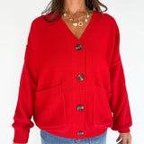 V Neck Waffleknit Cardigan- Red - Ana Patricia Boutique