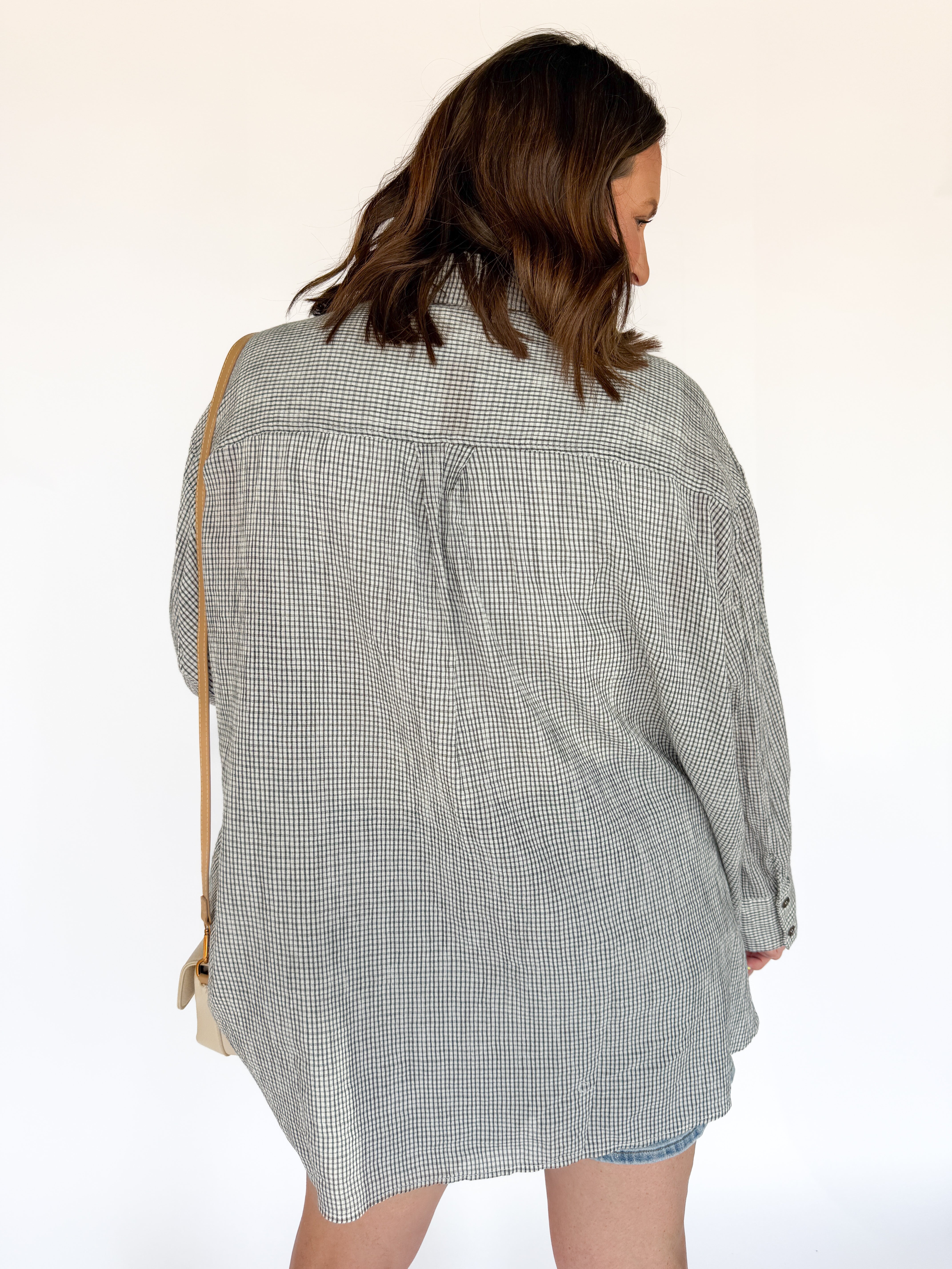 Soft Check Oversized Button Up-Blk/Wht - Ana Patricia Boutique