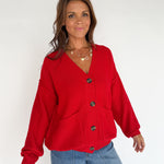 V Neck Waffleknit Cardigan- Red - Ana Patricia Boutique