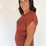 Horseshoe Ribbed Sweater- Rust - Ana Patricia Boutique