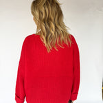 Oversized Front Pocket Sweater- Red - Ana Patricia Boutique