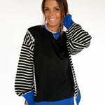 Stripe Sleeve Pullover-Blk/Blue - Ana Patricia Boutique