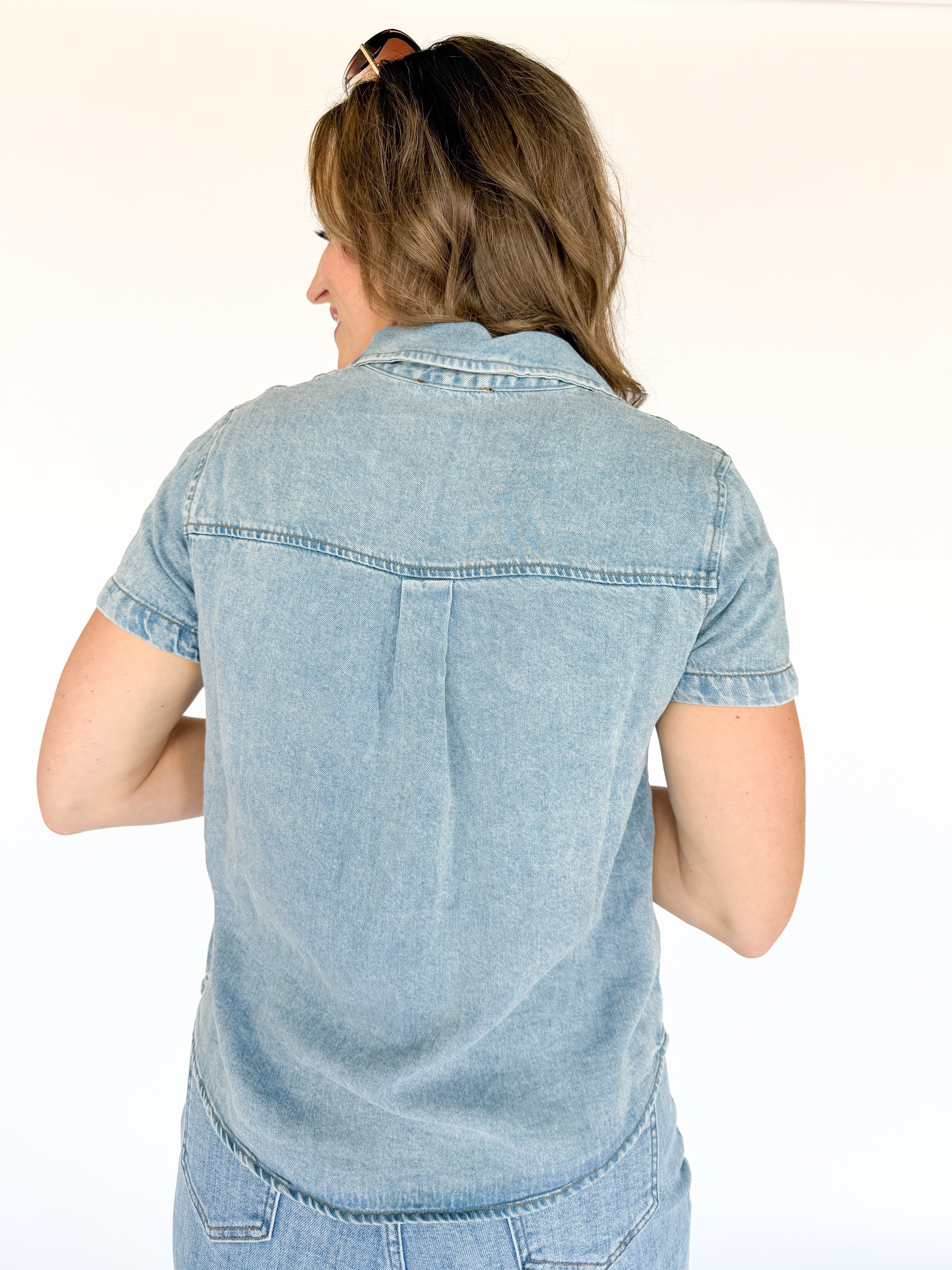 Chambray Button Up Top - Ana Patricia Boutique
