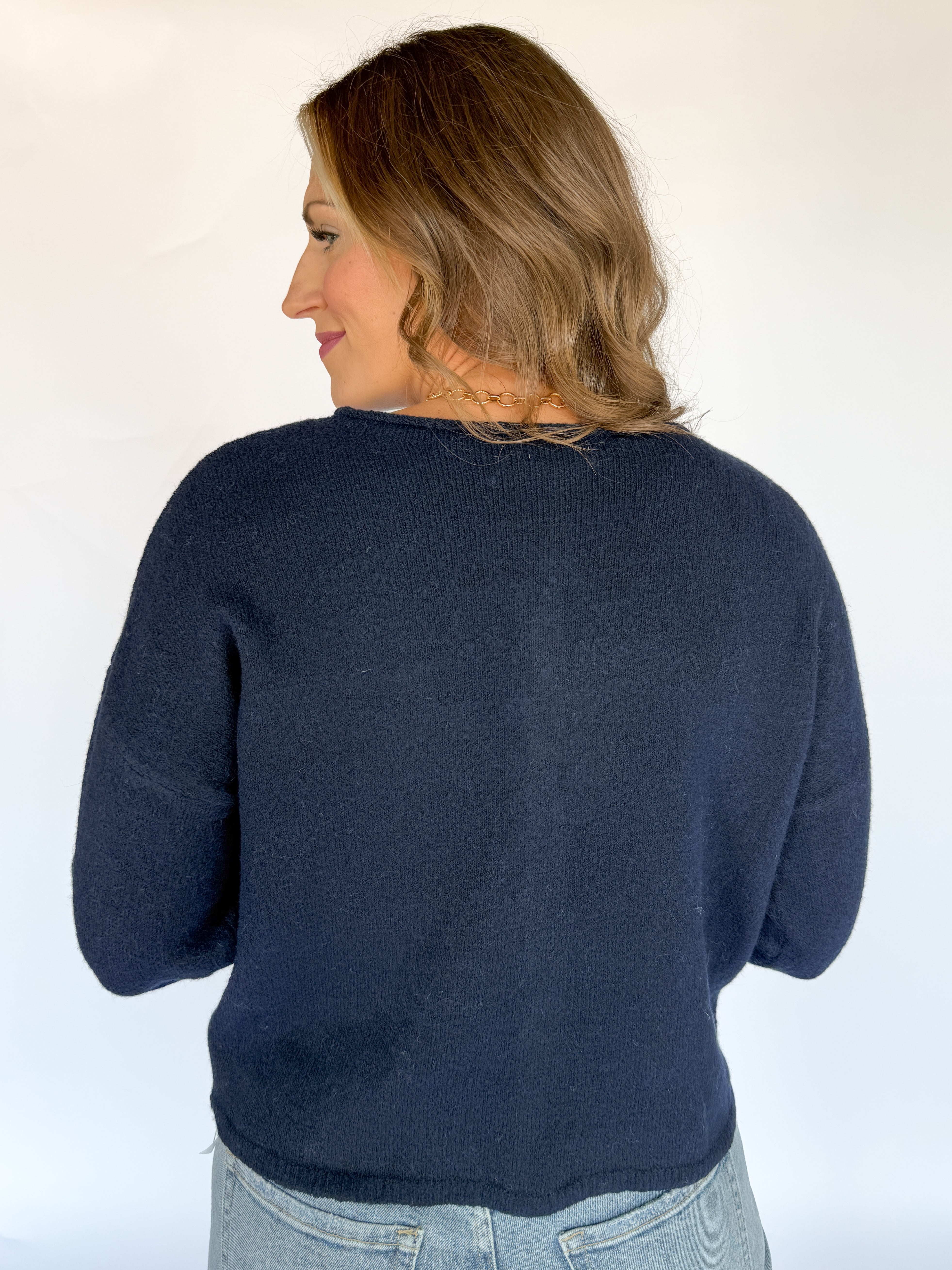 Classic Button Cardigan Top- Navy - Ana Patricia Boutique