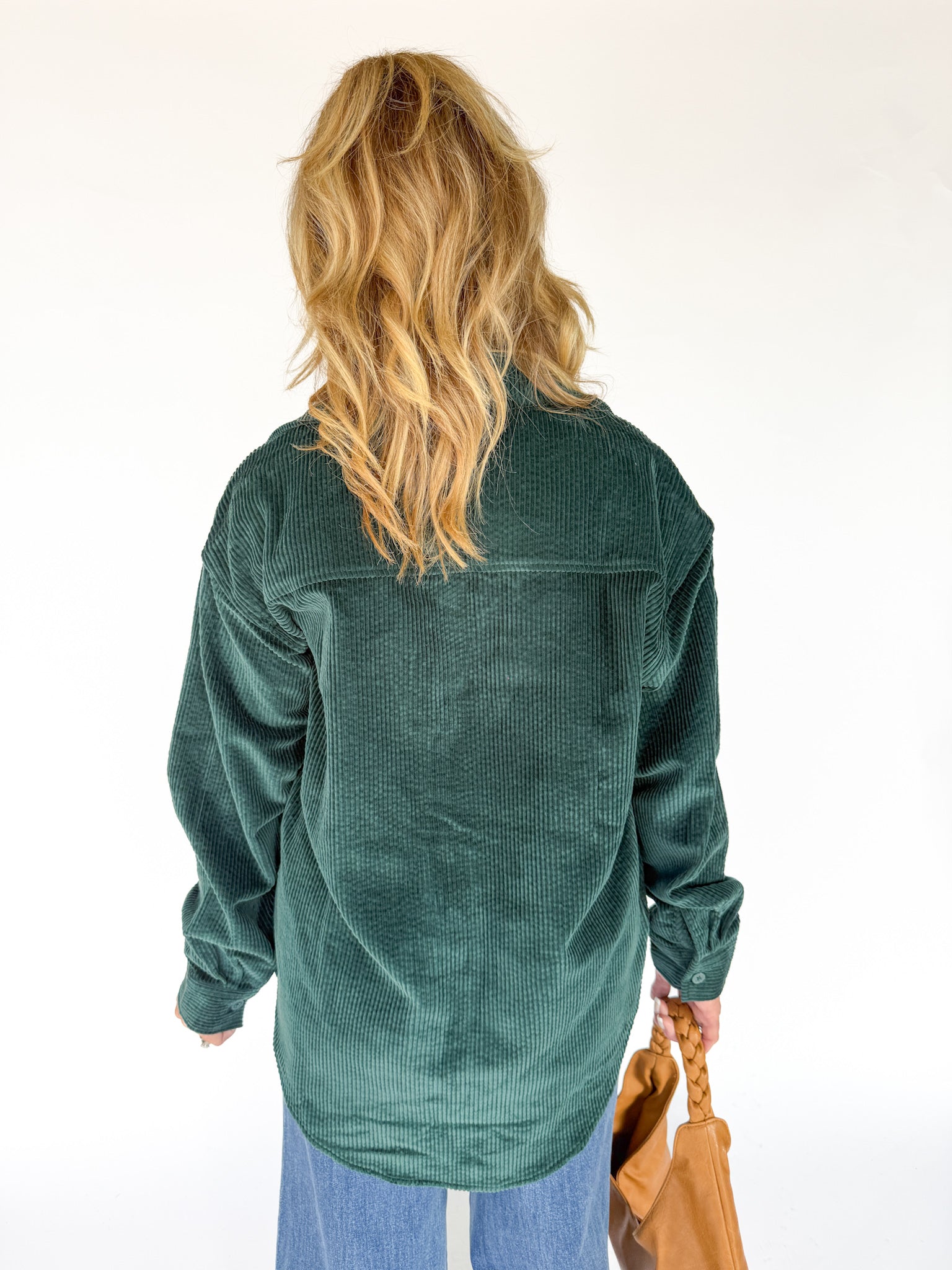 Corduroy Button Up Shirt- Forest Green - Ana Patricia Boutique