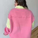Fleece Pullover Jacket- Neon Pink/Lime