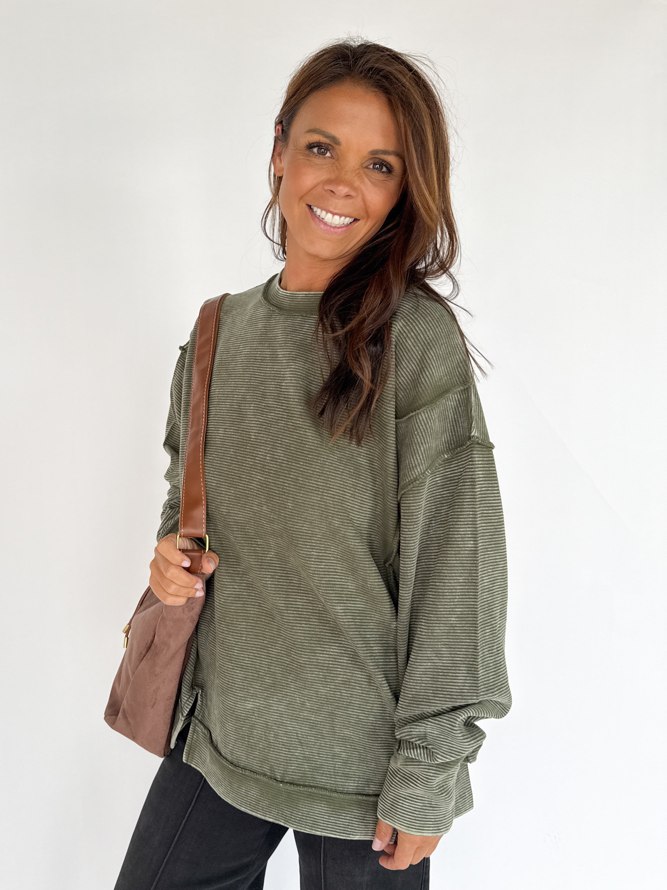Double Ribbed Pullover- Olive - Ana Patricia Boutique