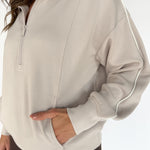 Scuba Piping Quarter Zip- Taupe/Cream - Ana Patricia Boutique