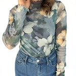 Mesh Floral Top- Blue - Ana Patricia Boutique