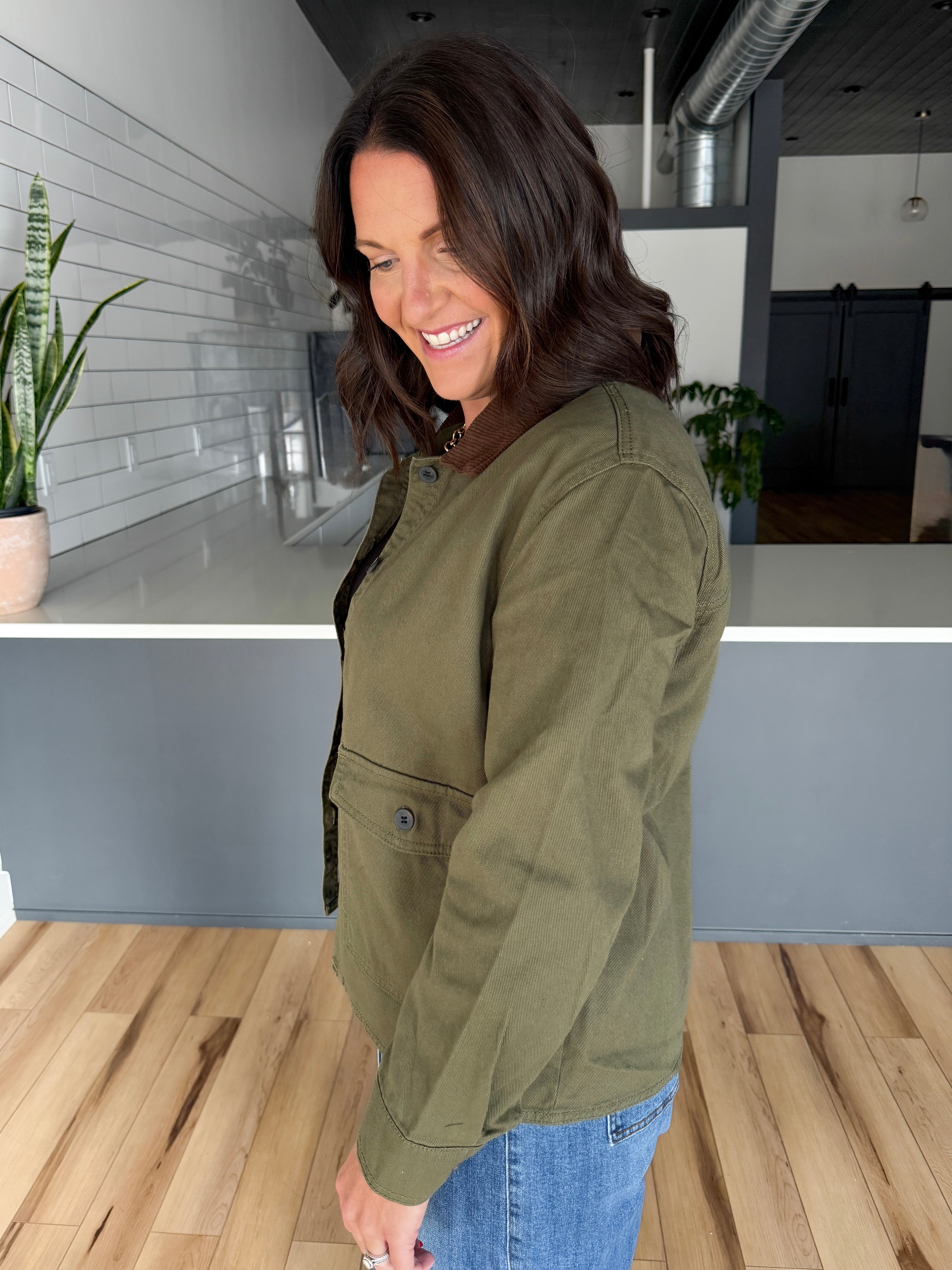 Twill Barn Jacket- Olive - Ana Patricia Boutique