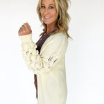 Bubble Sleeve Open Front Cardigan- Cream - Ana Patricia Boutique